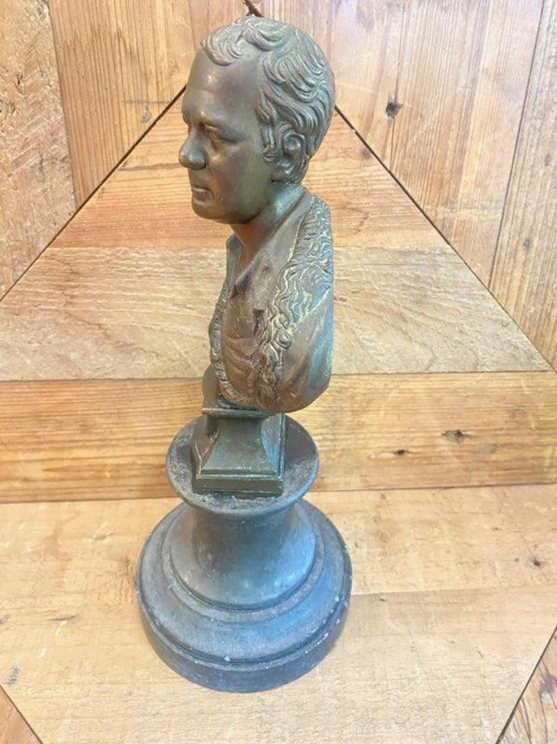Early 20th Century English Bronze Bust of Walter Scott on Pedestal 
Beautifully detailed sculpture that will stand proud in any perfectly suited home. Measures: 12