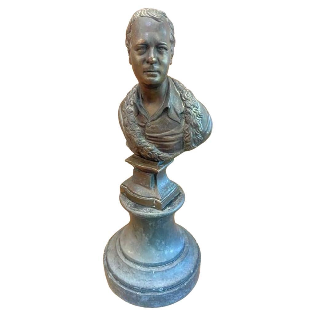 Buste en bronze anglais du début du 20e siècle de Walter Scott sur piédestal 