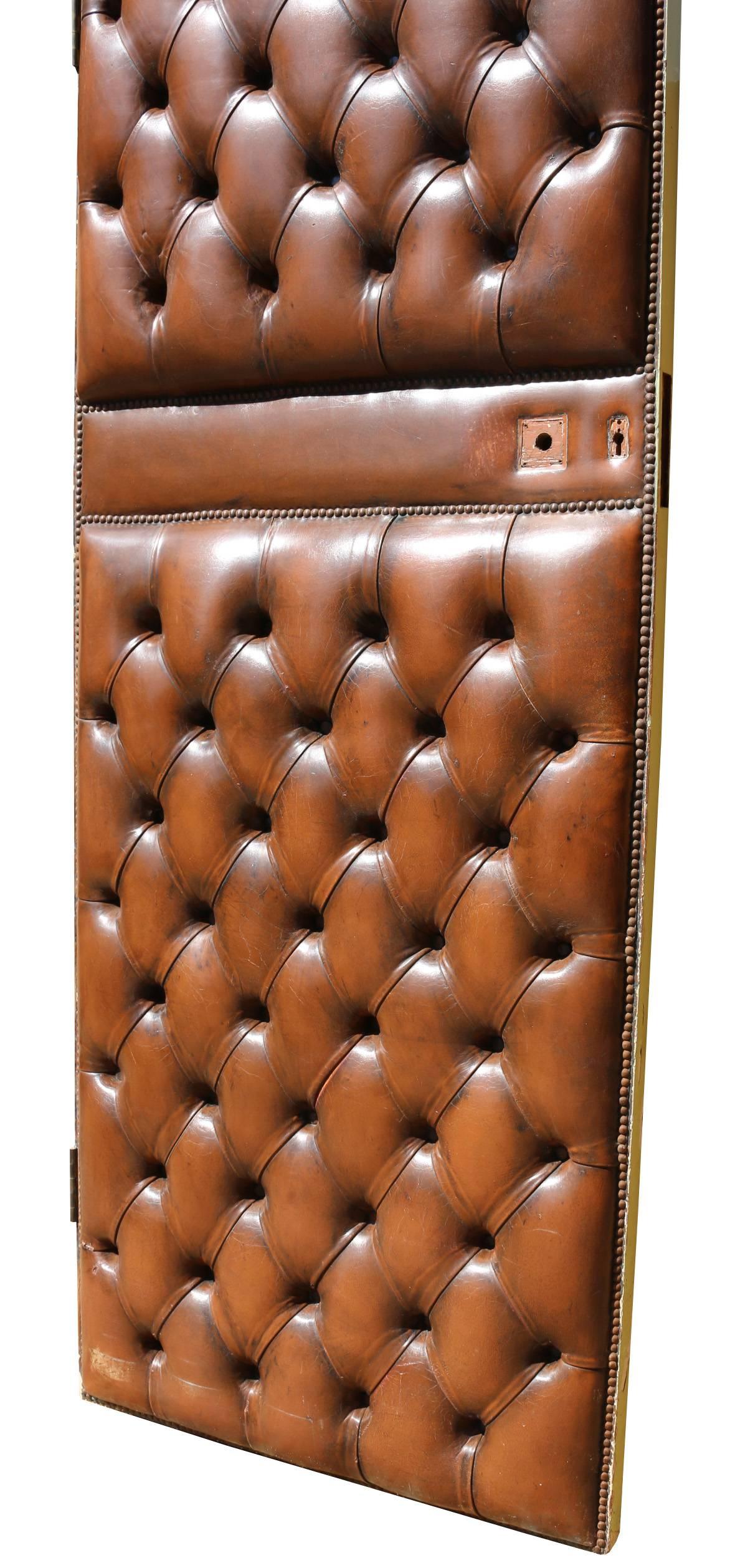 Early 20th Century English Brown Leather Chesterfield Door 1