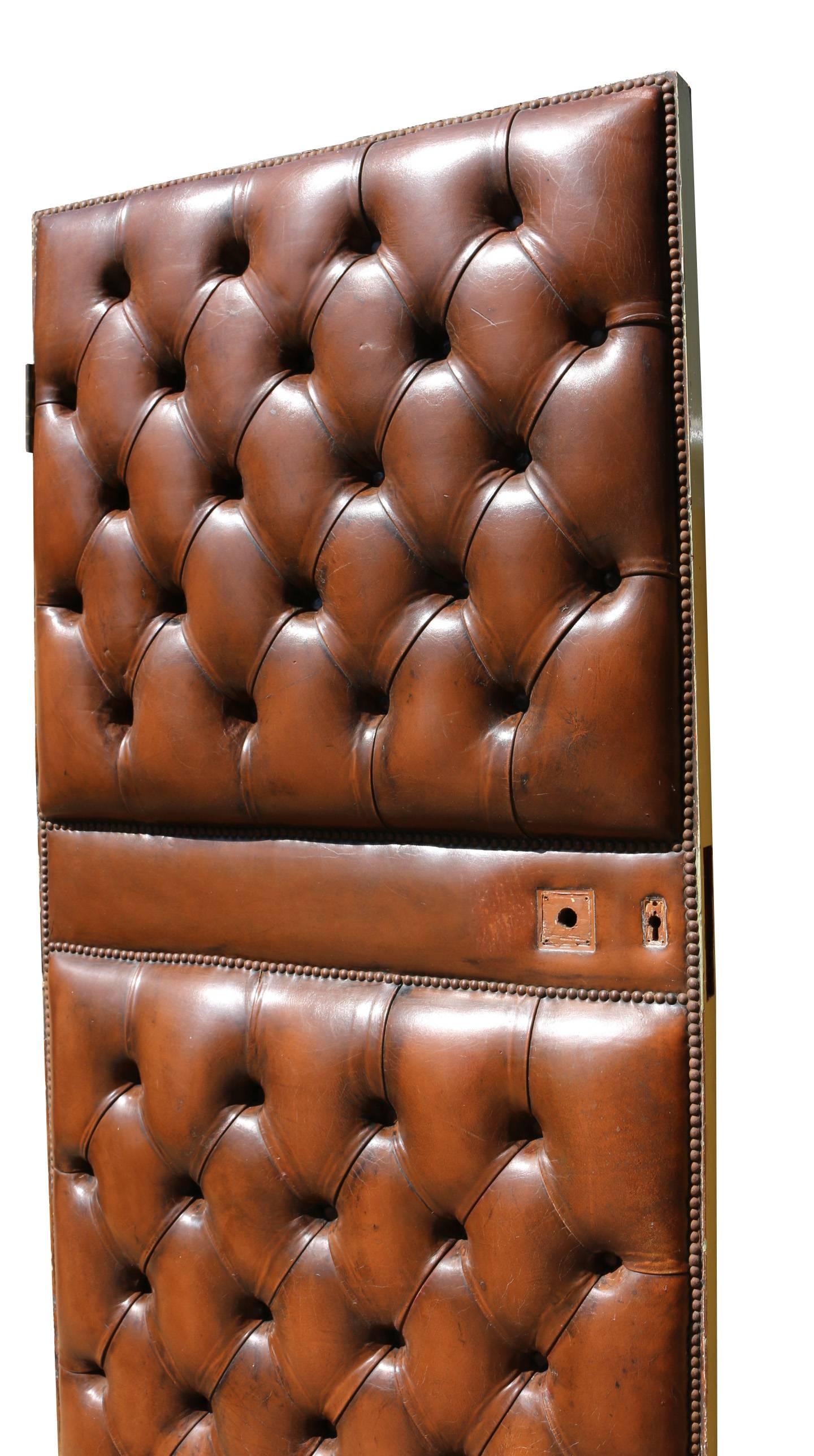 Early 20th Century English Brown Leather Chesterfield Door 2