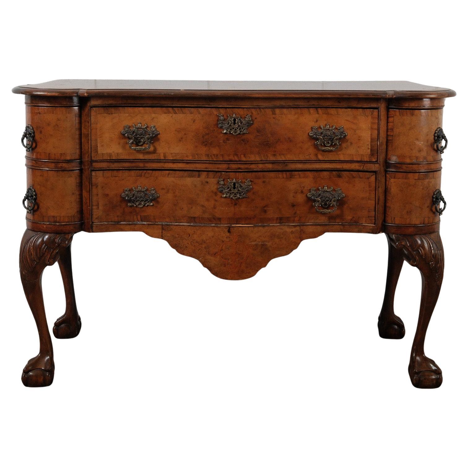 Early 20th Century English Burl Walnut Chippendale-Style Lowboy Ball-and-Claw