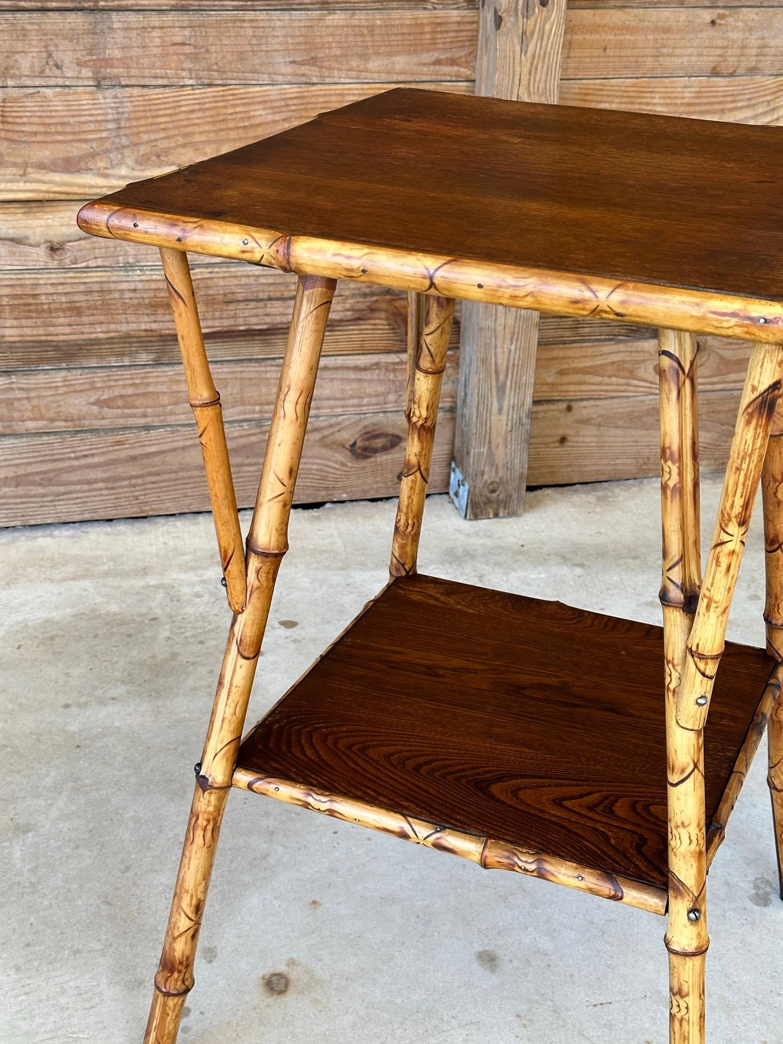 Early 20th Century English Burnt Bamboo Walnut Side Table 5