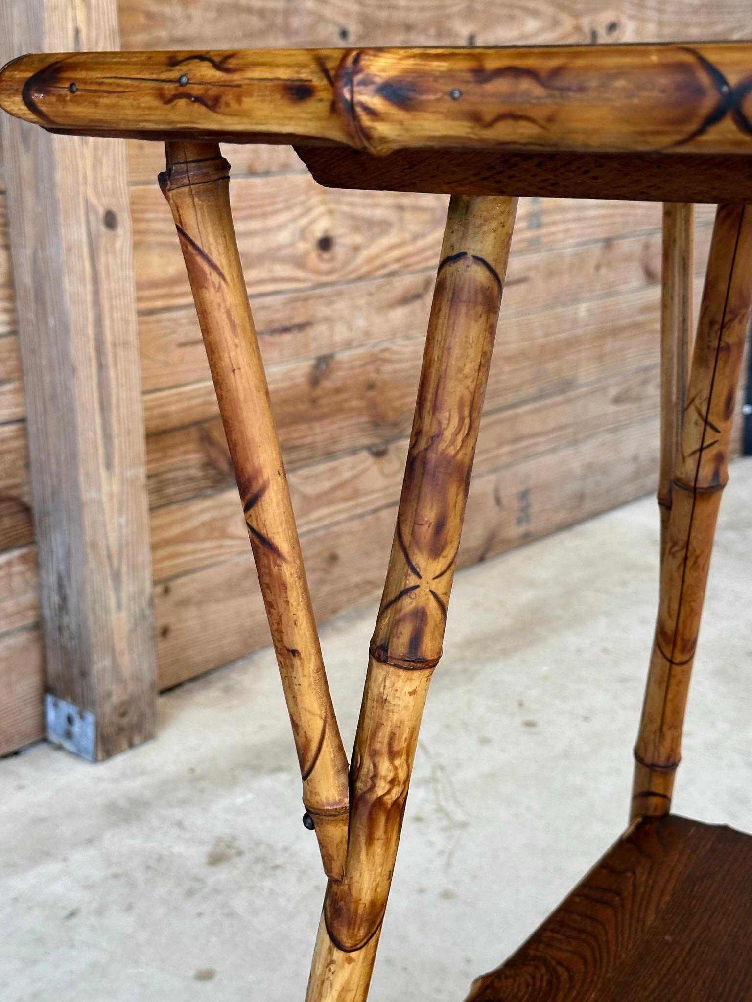 Early 20th Century English Burnt Bamboo Walnut Side Table 6