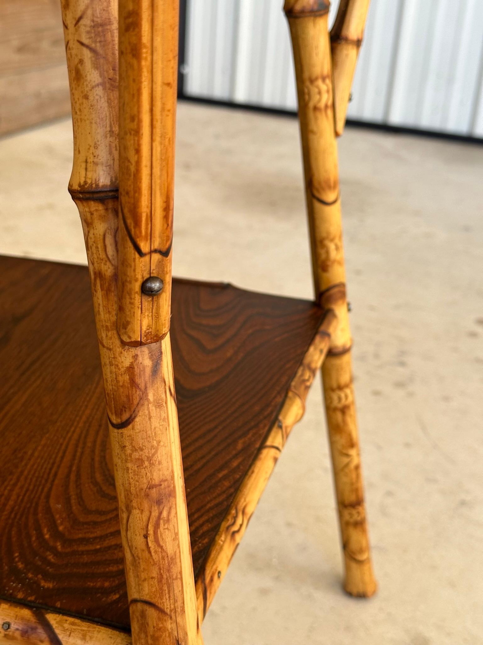 Early 20th Century English Burnt Bamboo Walnut Side Table 7