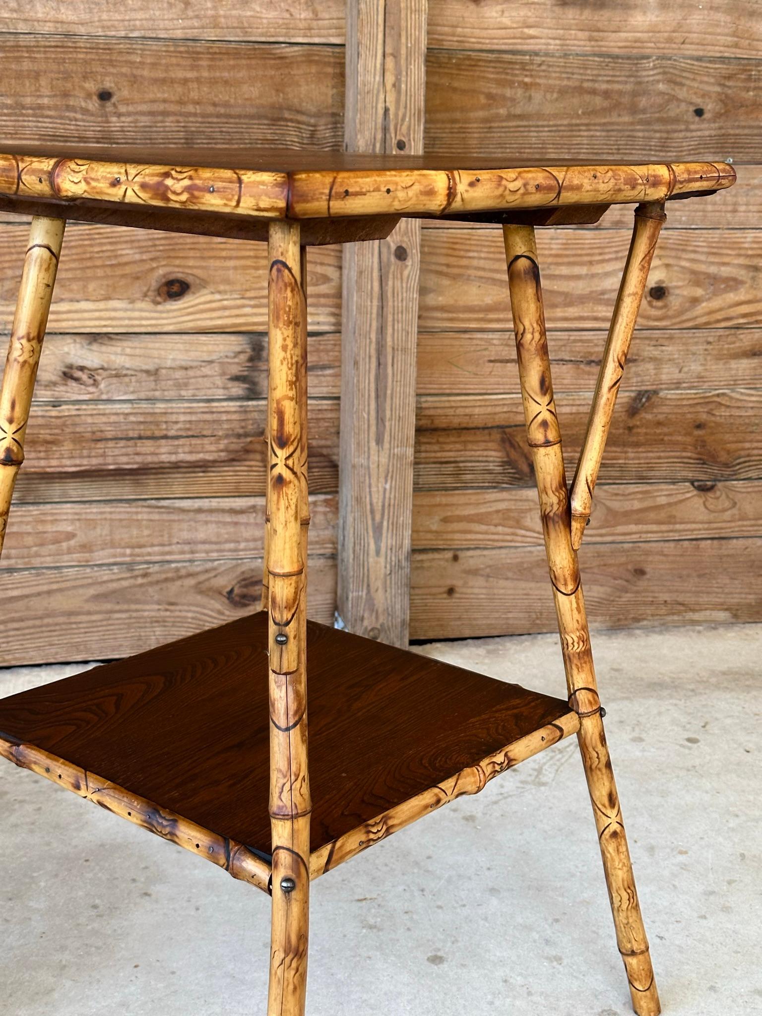Early 20th Century English Burnt Bamboo Walnut Side Table In Good Condition In North Fort Myers, FL