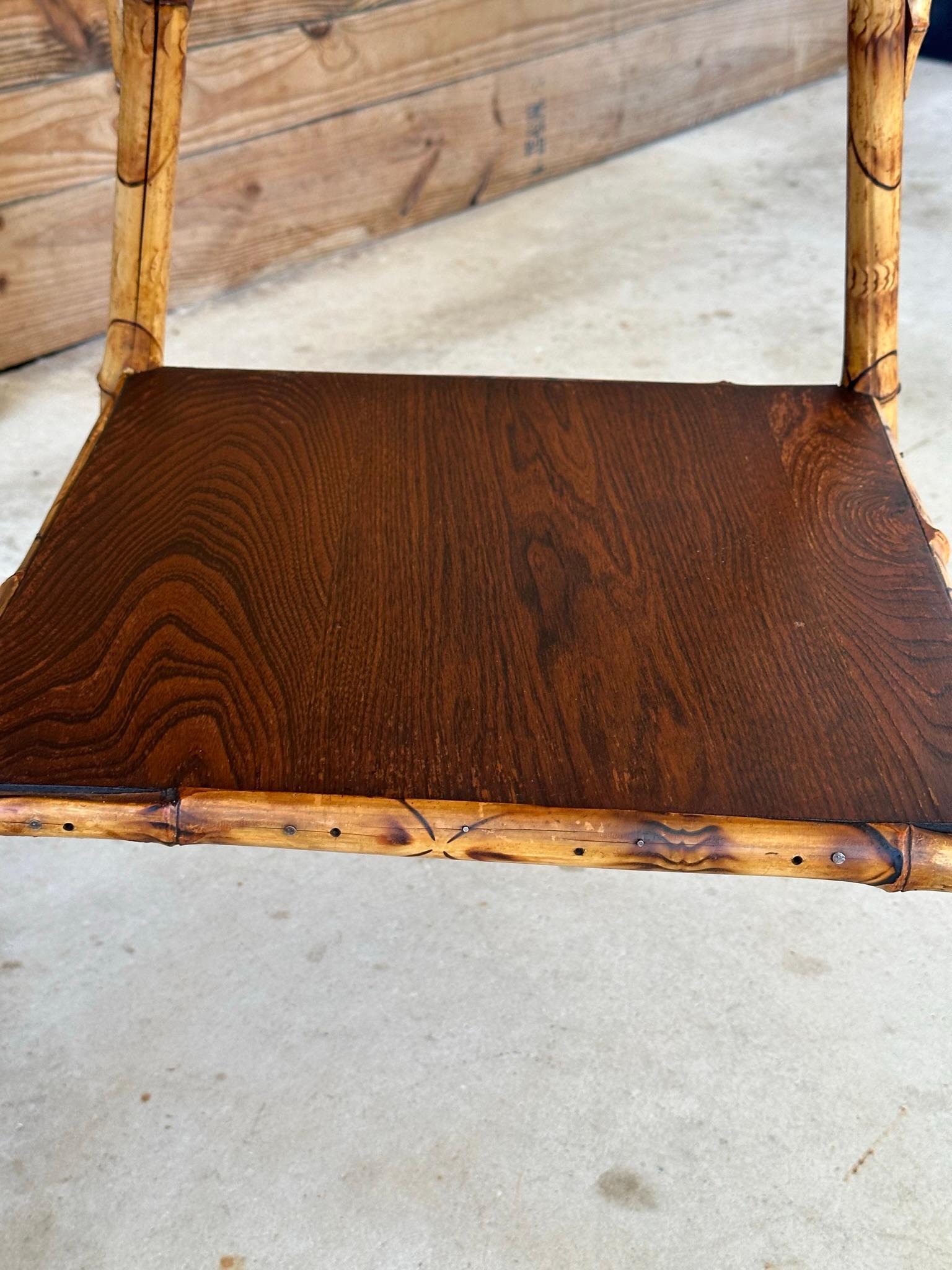 Early 20th Century English Burnt Bamboo Walnut Side Table 2