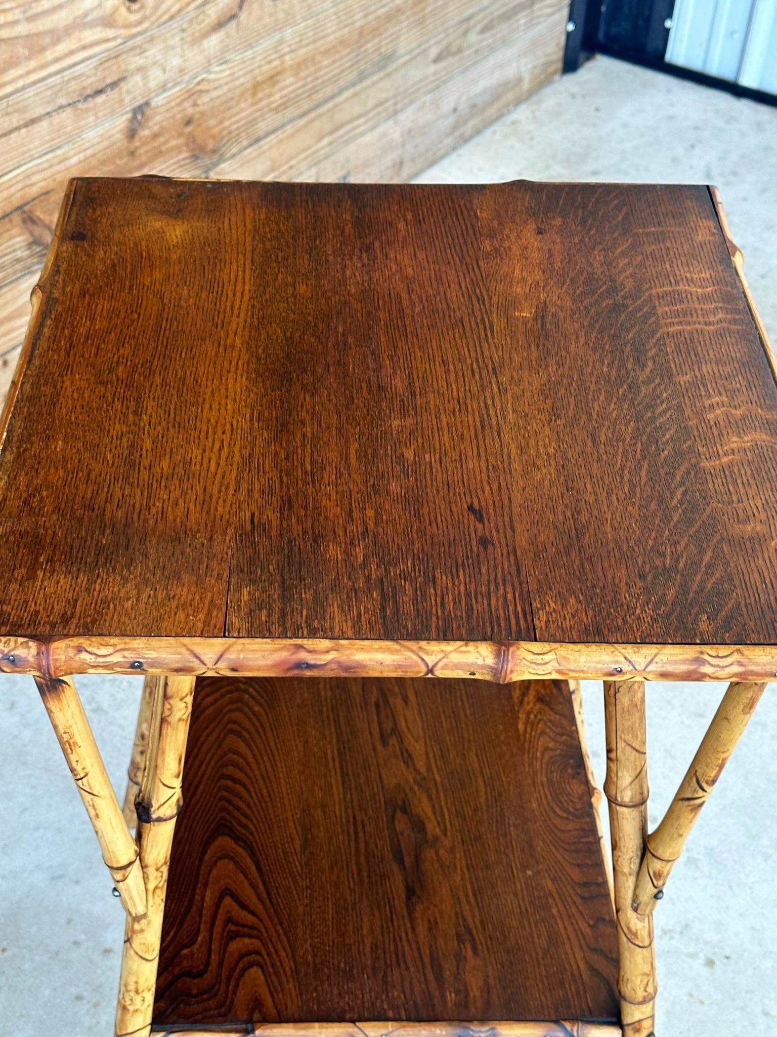 Early 20th Century English Burnt Bamboo Walnut Side Table 3
