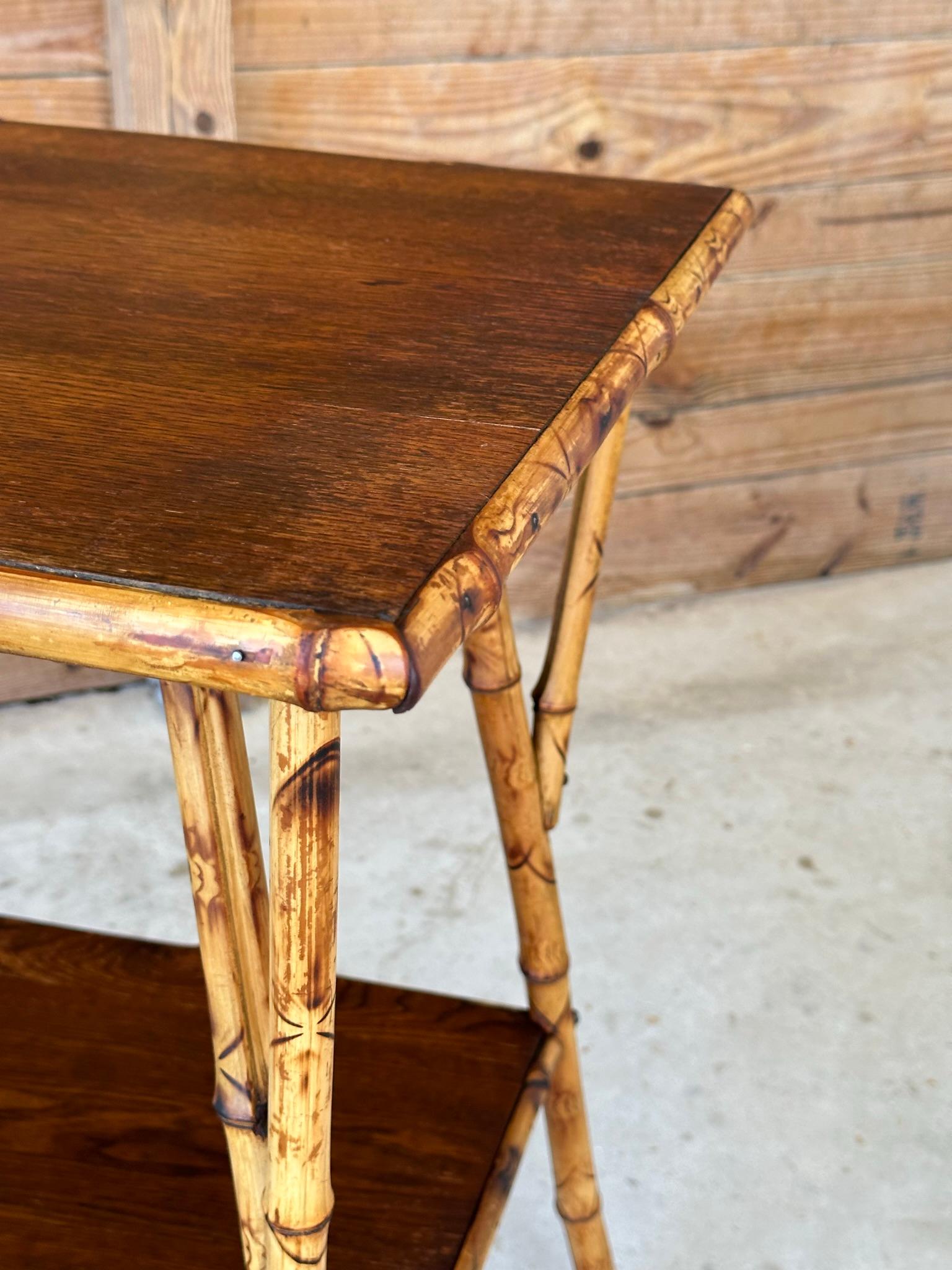 Early 20th Century English Burnt Bamboo Walnut Side Table 4