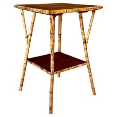 Early 20th Century English Burnt Bamboo Walnut Side Table