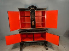 Early 20th Century English Cabinet With A Black, Red and Gold Japanned Finish