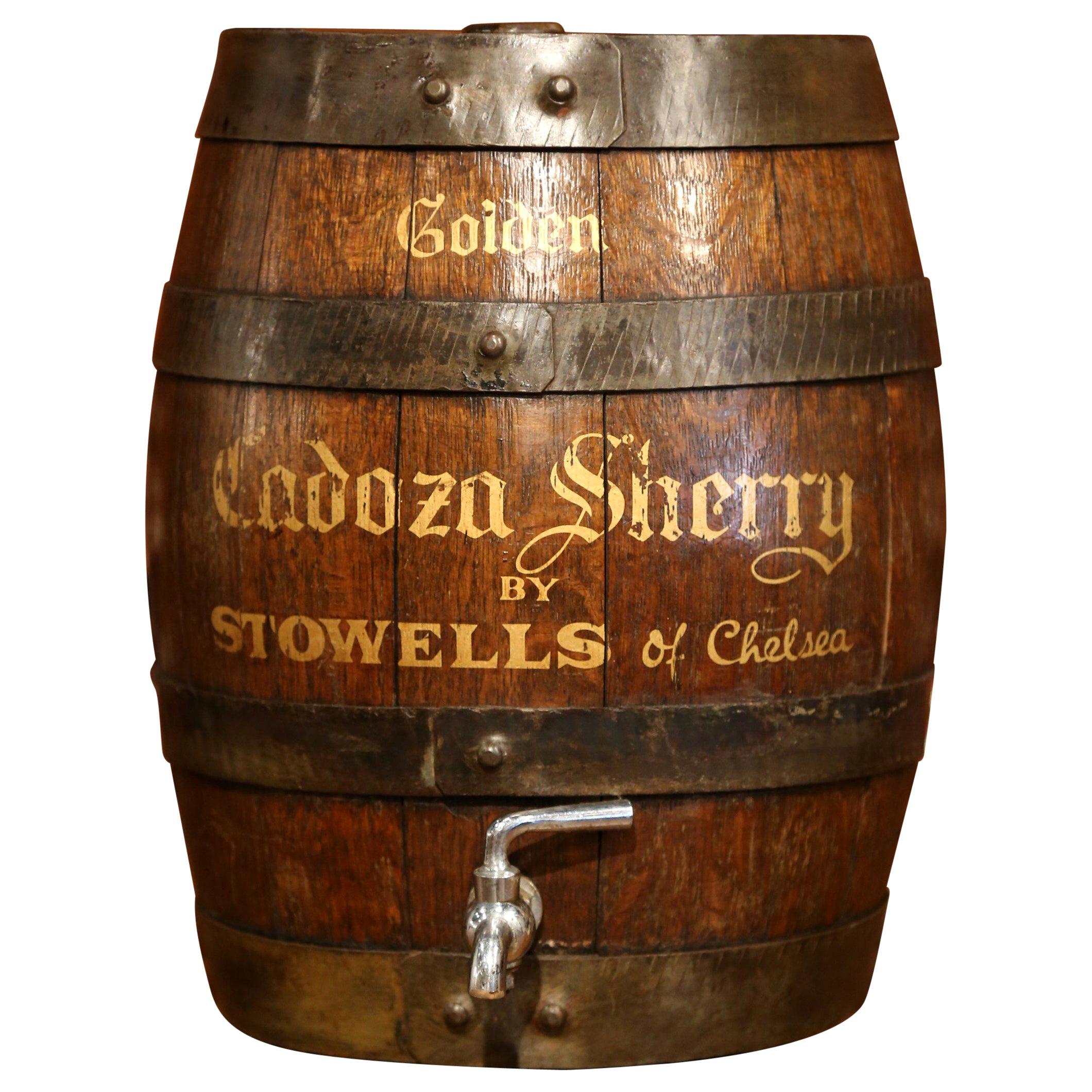 Early 20th Century English Carved Oak and Metal Cream Sherry Barrel
