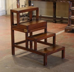Early 20th Century English Carved Walnut Coffee Table and Folding Step Ladder