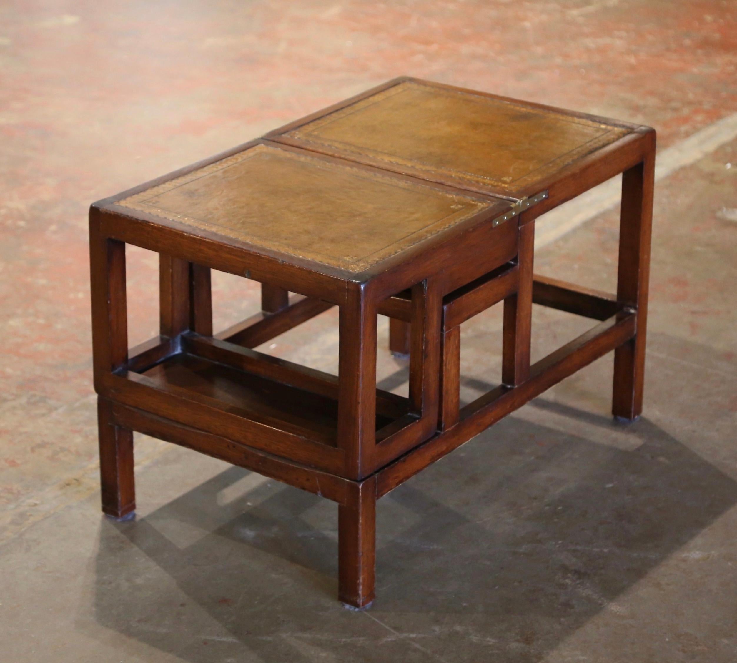 Early 20th Century English Carved Walnut Coffee Table and Folding Step Ladder 1