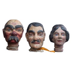 Early 20th Century English Carved Wooden Puppet Heads