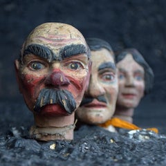 Early 20th Century English Carved Wooden Puppet Heads