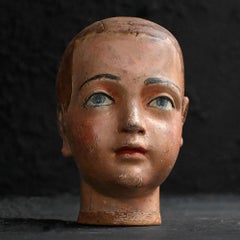 Cabeza de maniquí de tienda de madera tallada inglesa de principios del siglo XX