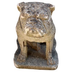Antique Early 20th Century English Cast Stone Bulldog Garden Statue