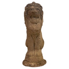 Early 20th Century English Cast Stone Lion Garden Statue with Weathered Patina