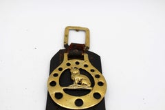 Early 20th Century English Cat & Cockerel Horse Brass Leather Horse Strap