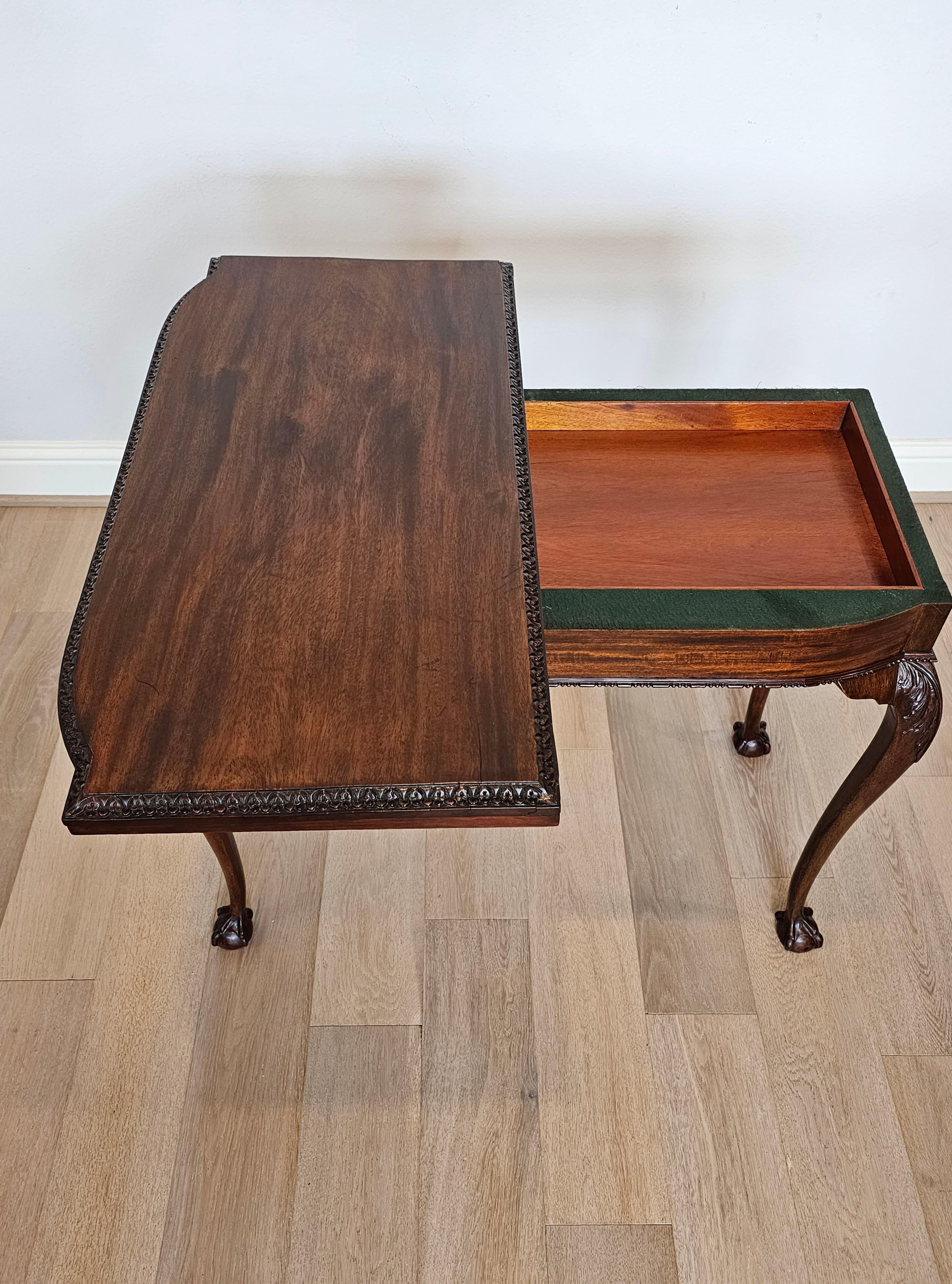 Englischer Konsolen-Spieltisch aus Mahagoni im Chippendale-Stil des frühen 20. Jahrhunderts  (Messing) im Angebot