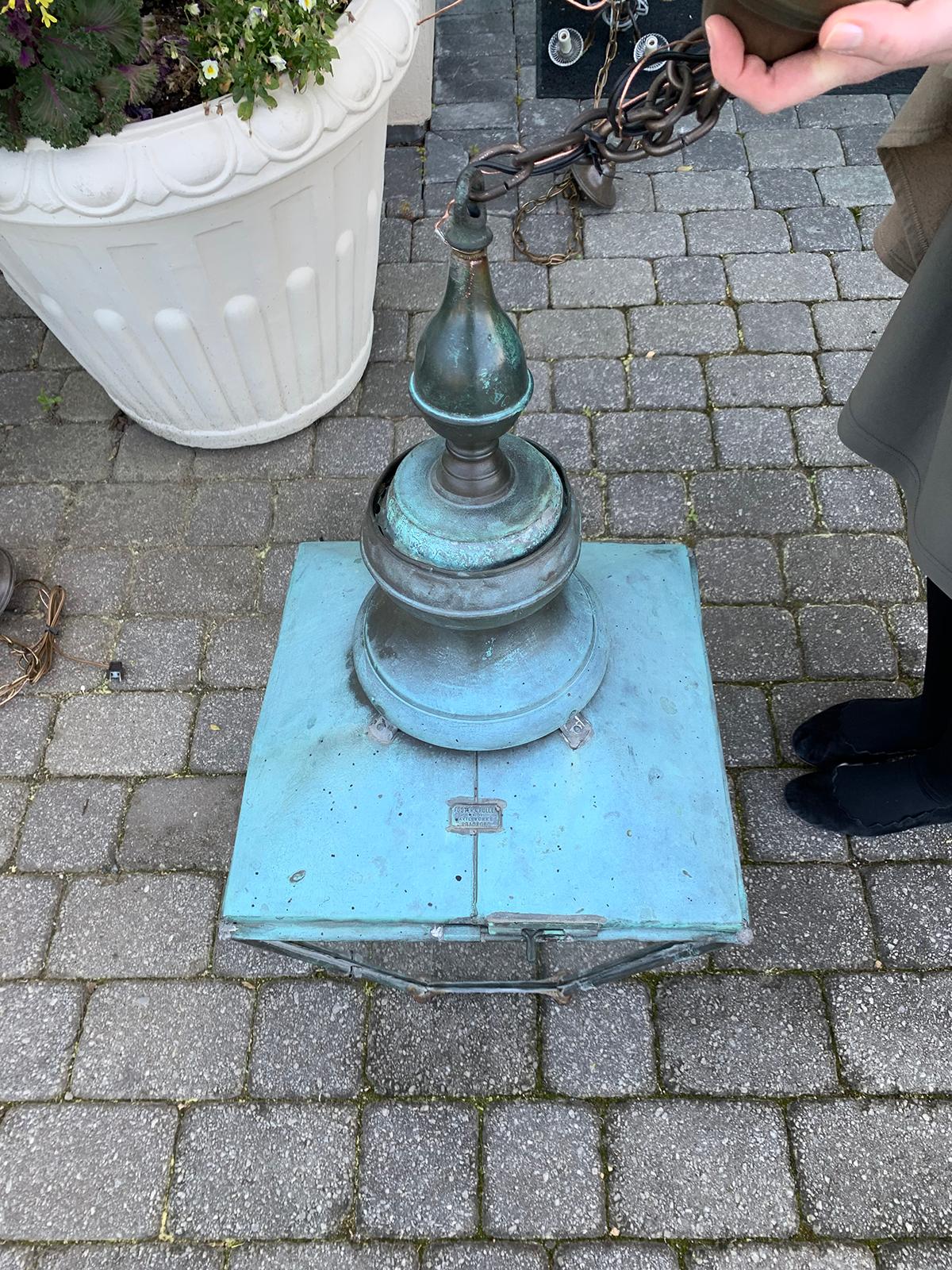 Early 20th Century English Copper Verdigris Foster & Pullen Street Lantern 5