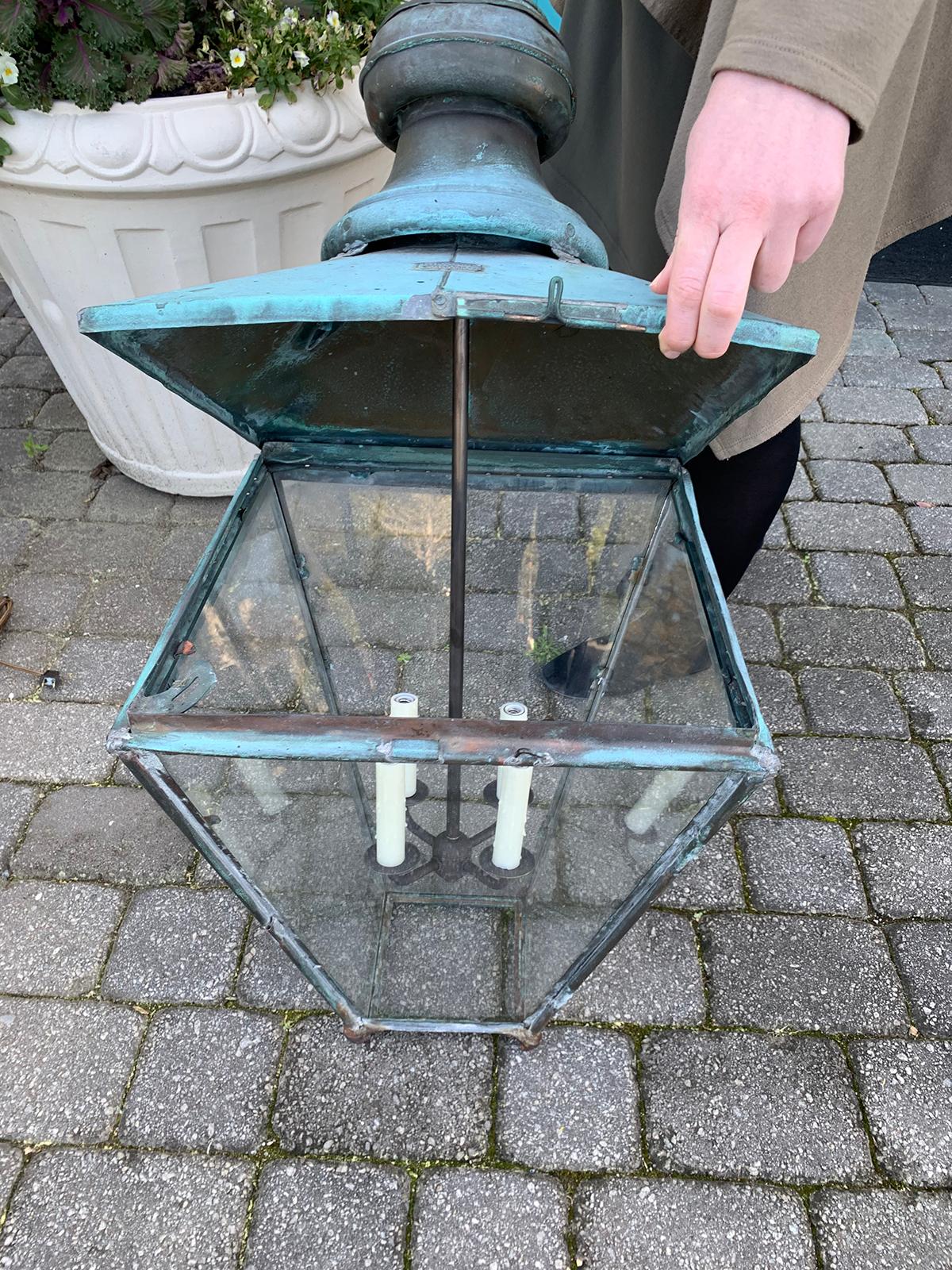 Early 20th Century English Copper Verdigris Foster & Pullen Street Lantern 1