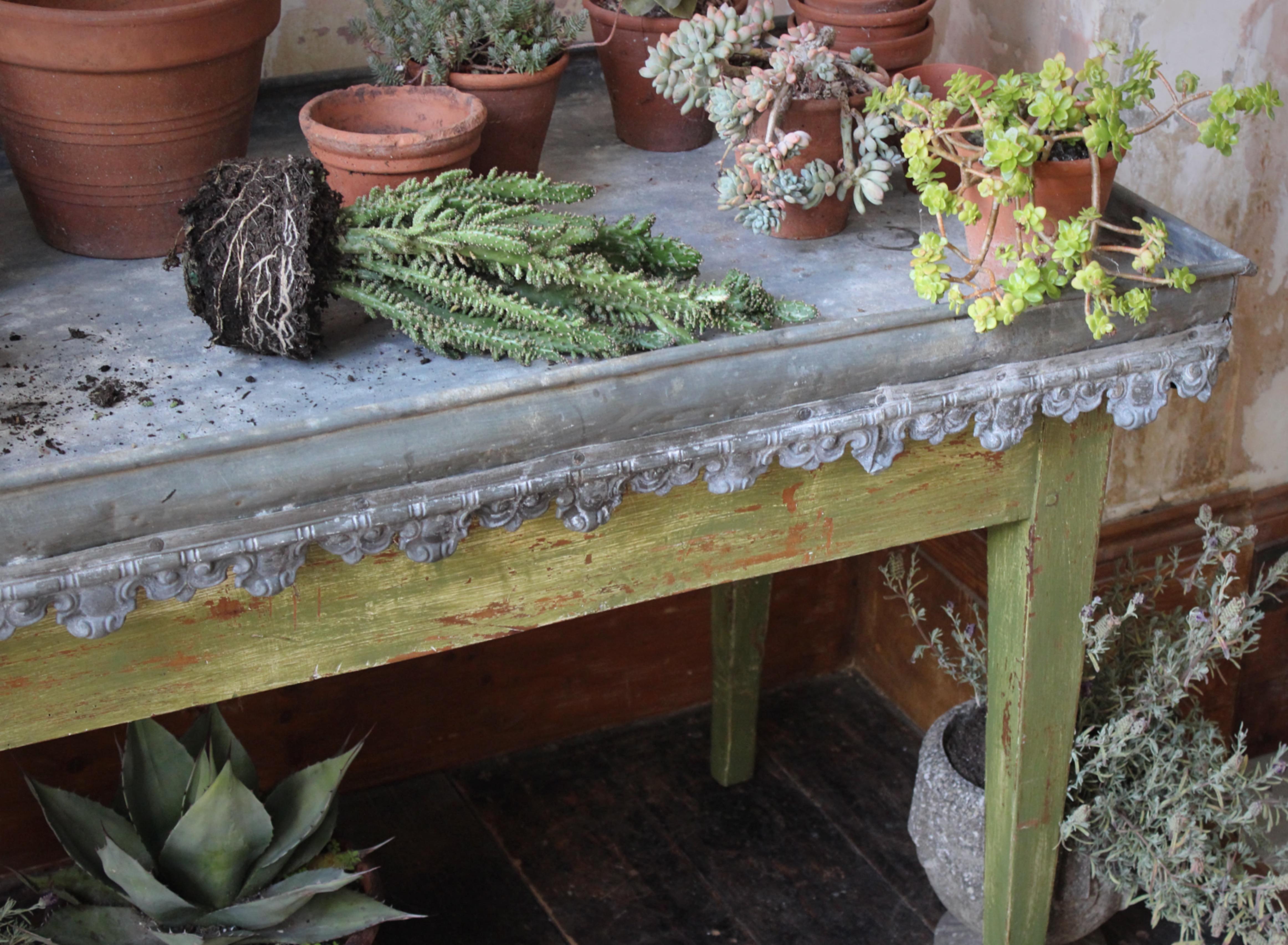 Early 20th Century English Country House Zinc Orangery Potting Garden Table  4