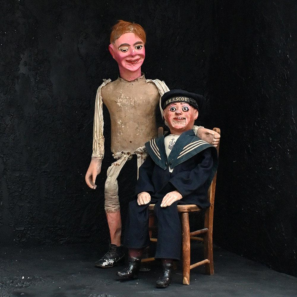 Early 20th Century English Crying Ventriloquist Dummy

He’s just a big cry-baby, An aged example of an early 20th century English crying ventriloquist dummy. This example has metal tear ducts either side of his glass eyes. The teeth are made from