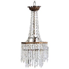 Antique Early 20th Century English Crystal Chandelier with Prince Albert Crystal Lusters