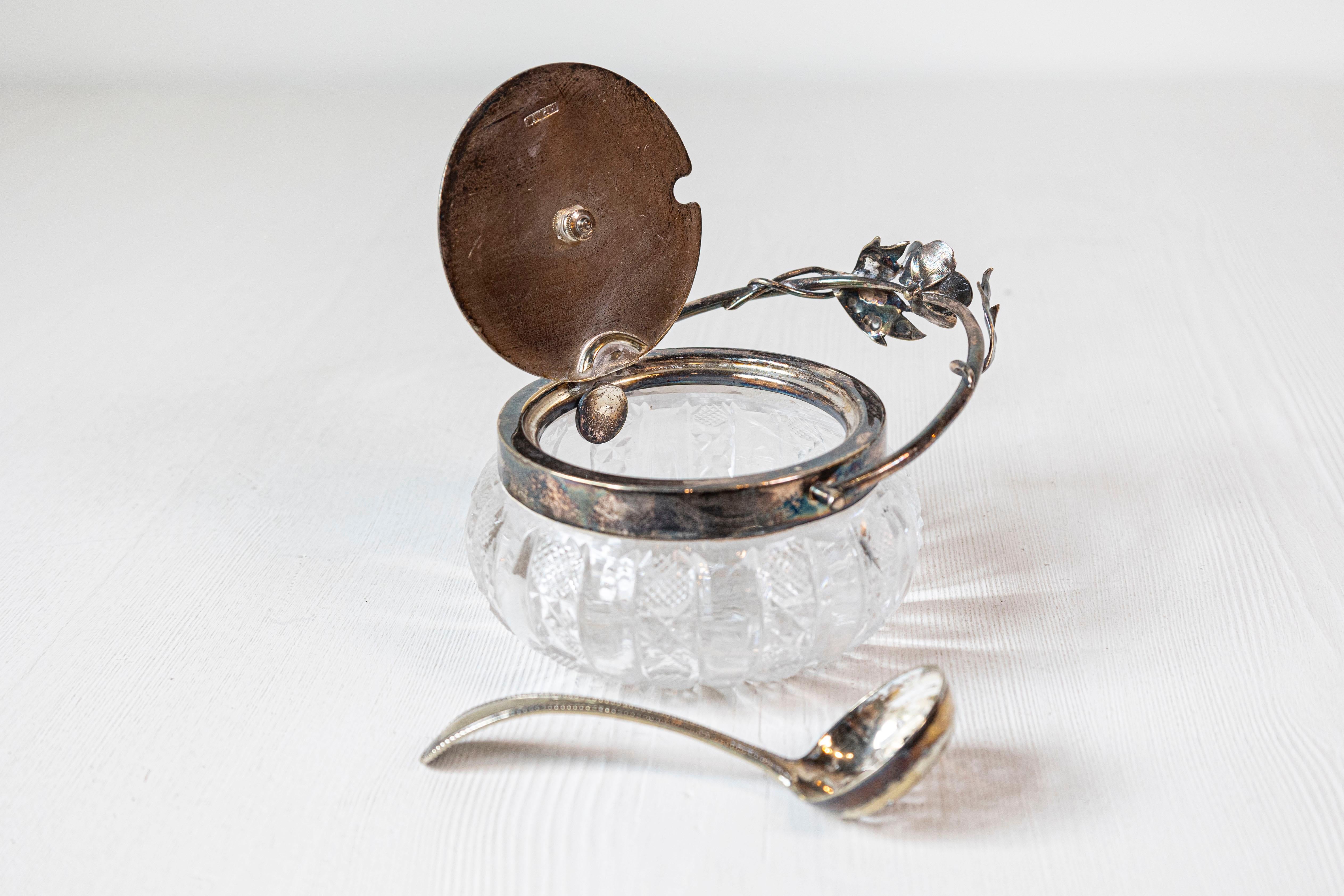 Early 20th Century English Cut Glass and Silver Plate Sugar Bowl For Sale 2