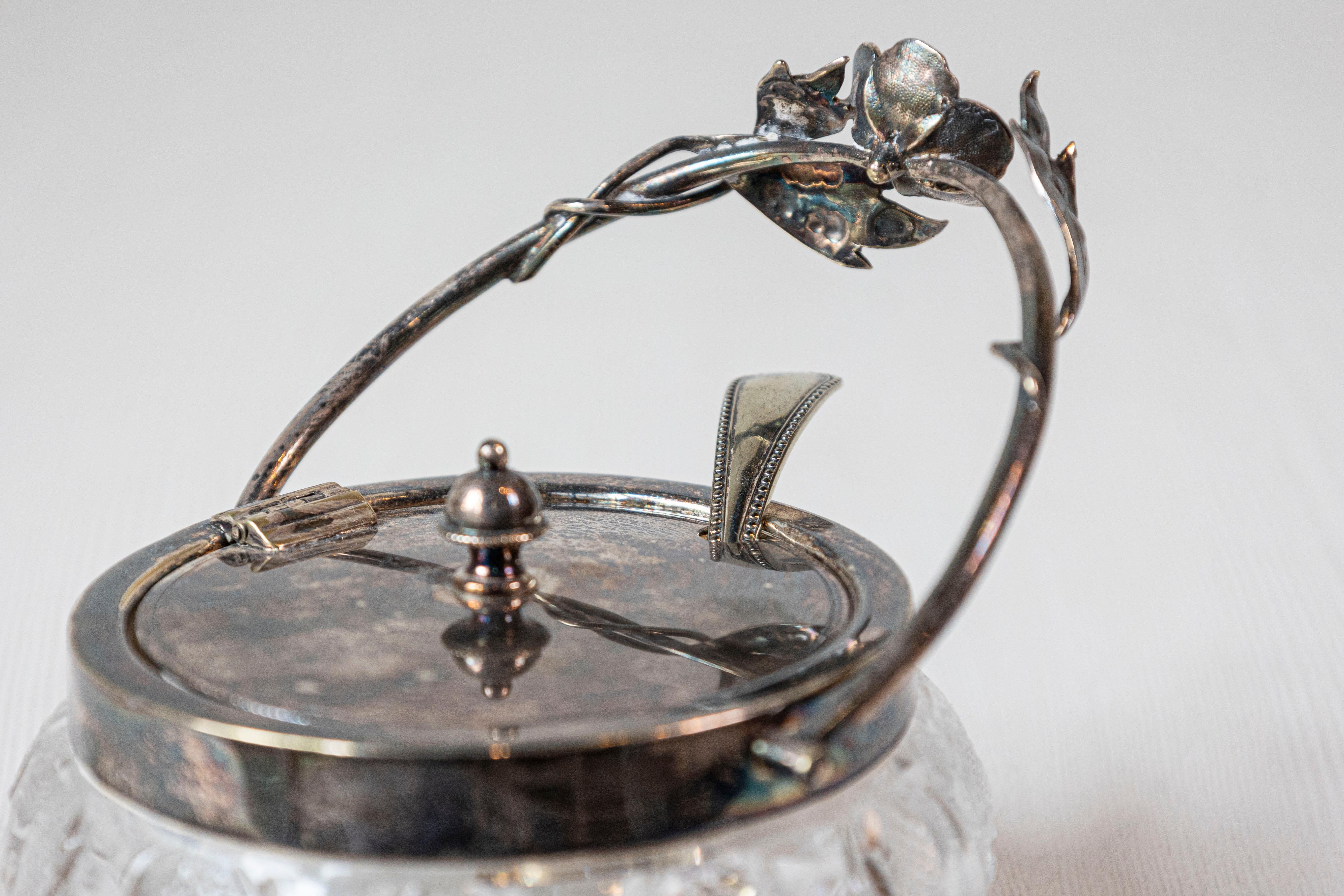 Early 20th Century English Cut Glass and Silver Plate Sugar Bowl For Sale 5