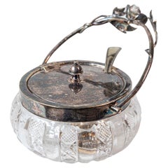 Azucarero inglés de cristal tallado y chapa de plata de principios del siglo XX