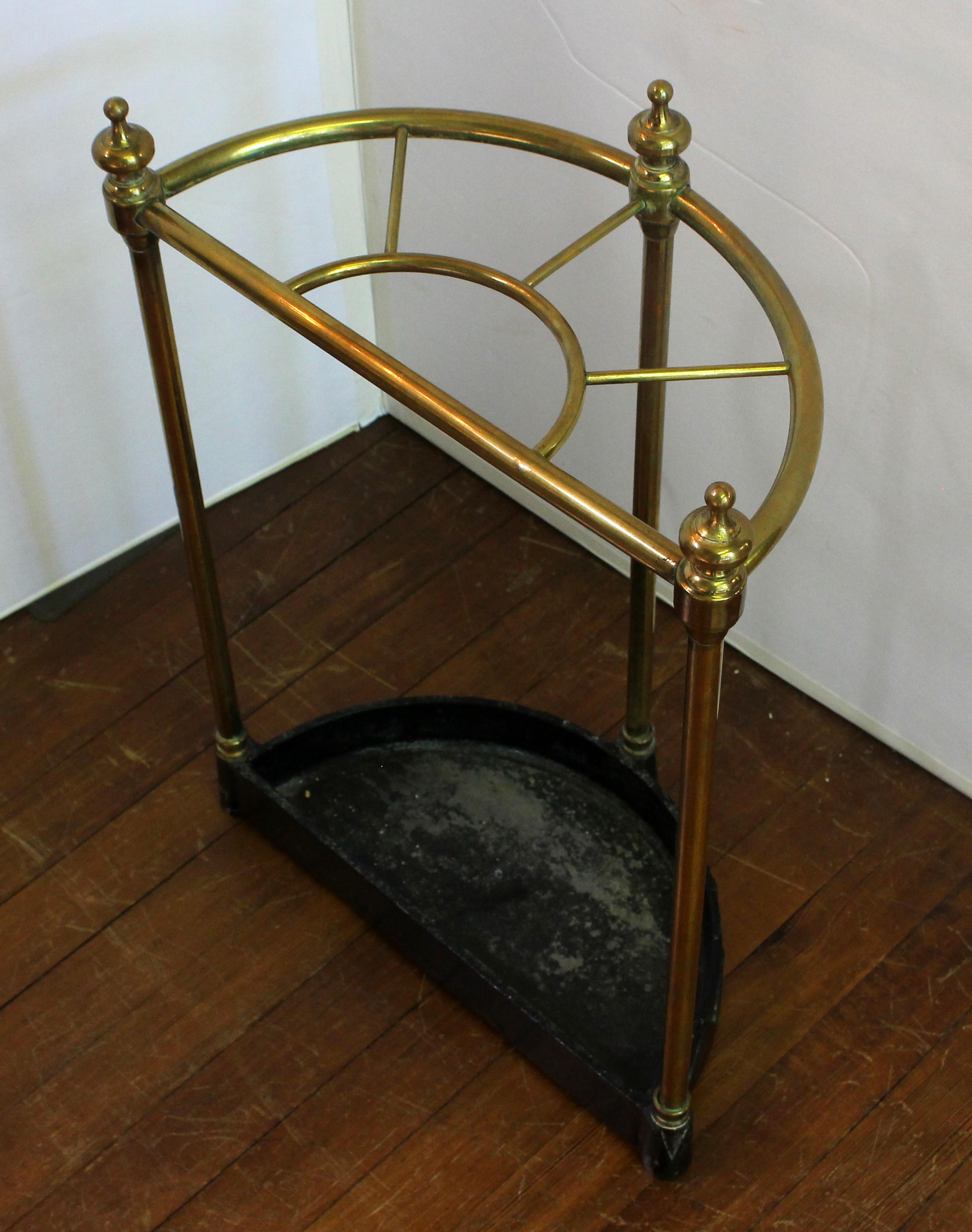 Brass Early 20th Century English Demilune Stick Stand For Sale