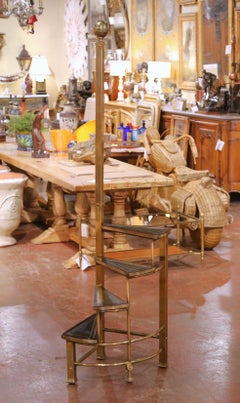 Early 20th Century English Edwardian Four-Step Brass and Leather Library Steps