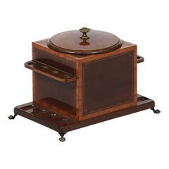 Antique Early 20th Century English Edwardian Humidor and 8 Pipe Stand