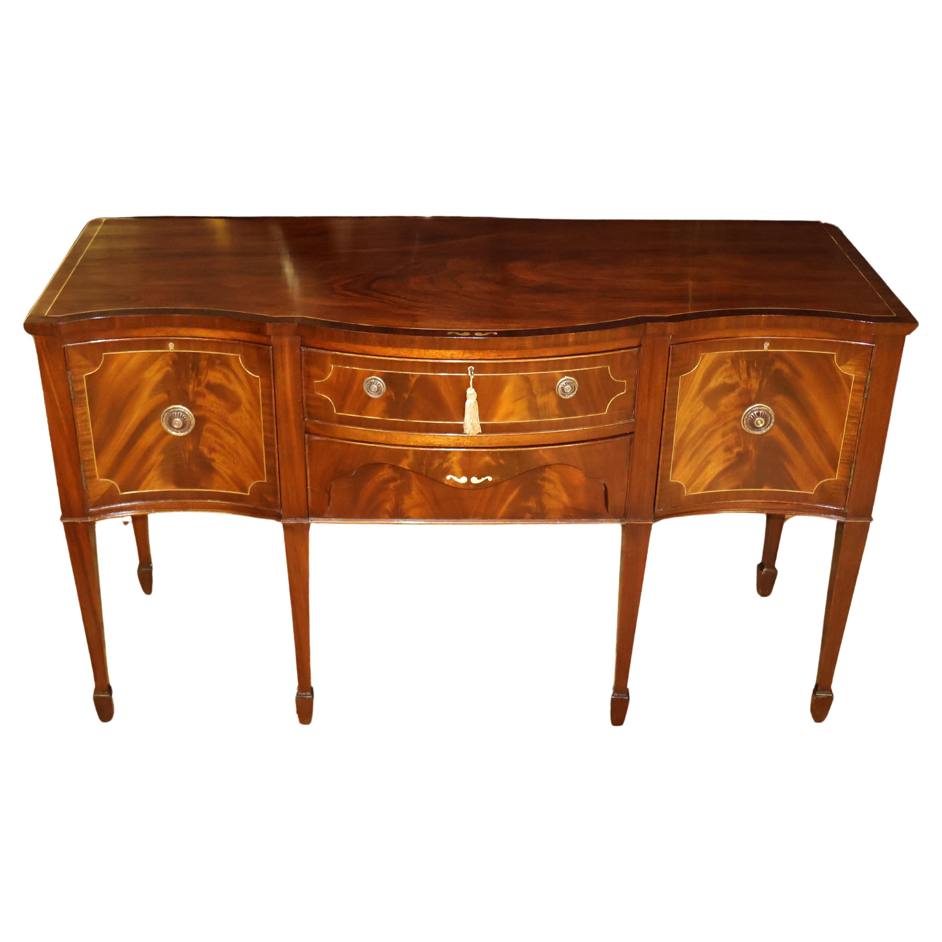 Early 20th Century English Flame Mahogany Federal Style Sideboard 