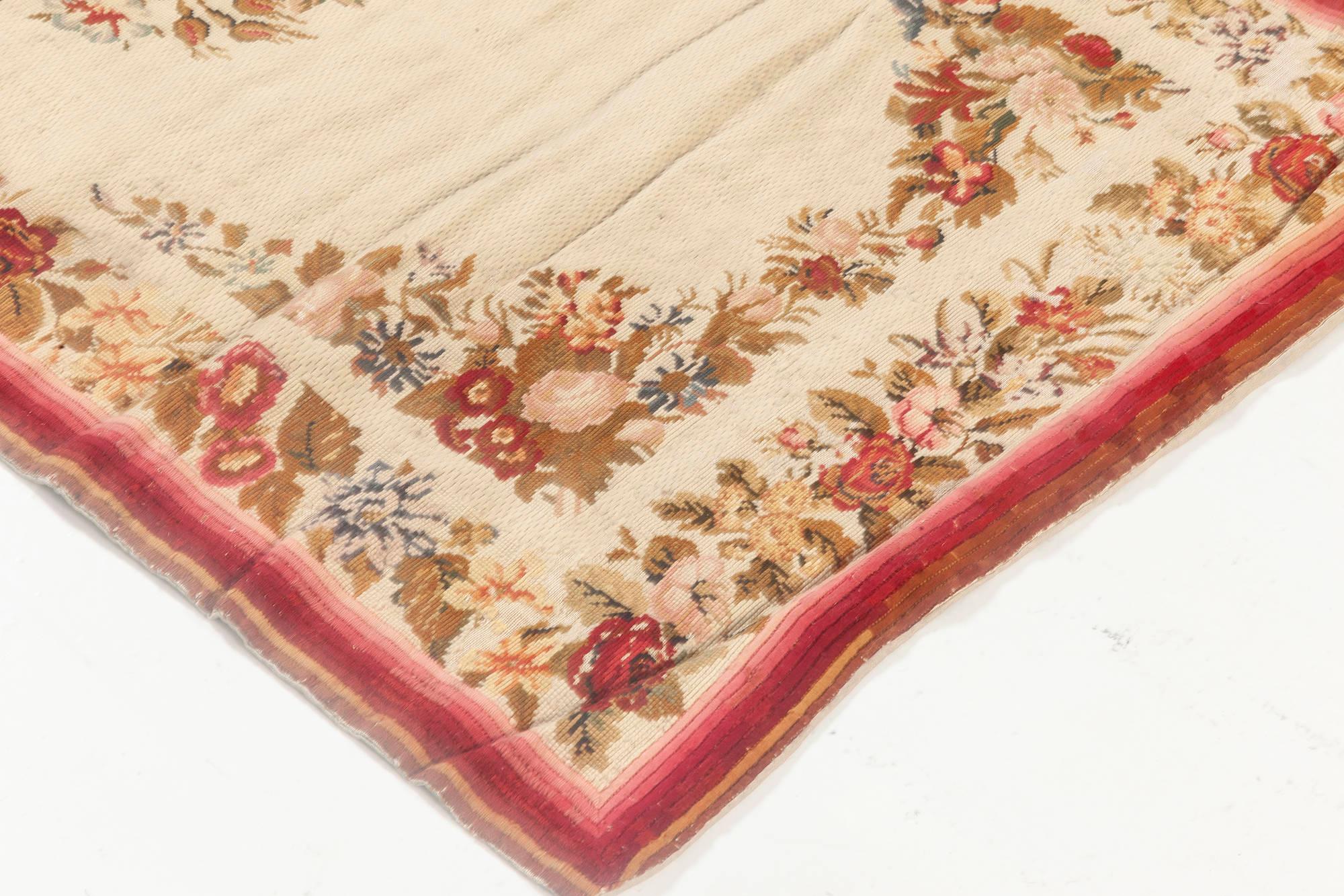 Early 20th Century English Floral Needlework Rug For Sale 1