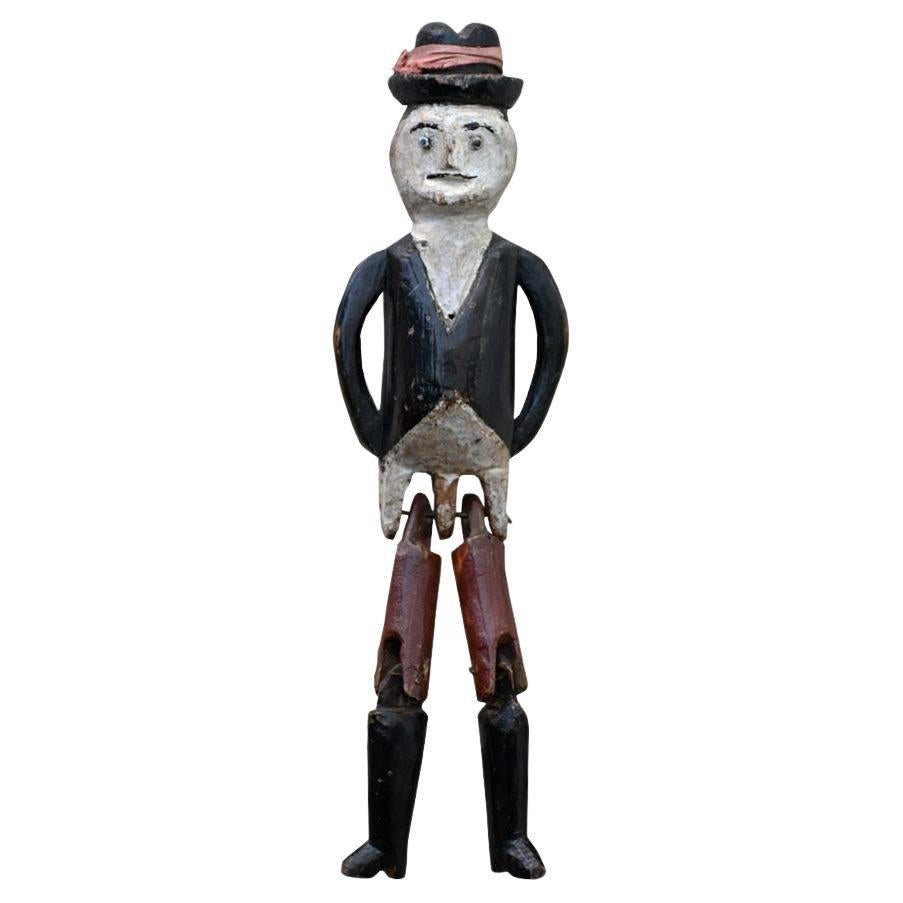 Bambola Jigger di arte popolare inglese dei primi del Novecento con occhi di perline