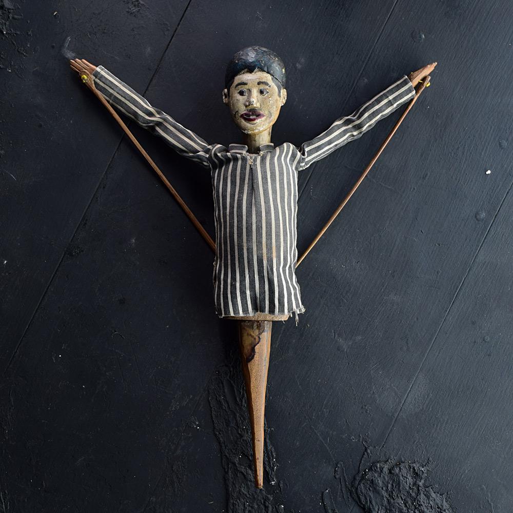 Hand-Carved Early 20th Century English Folk Art Puppet Figure For Sale