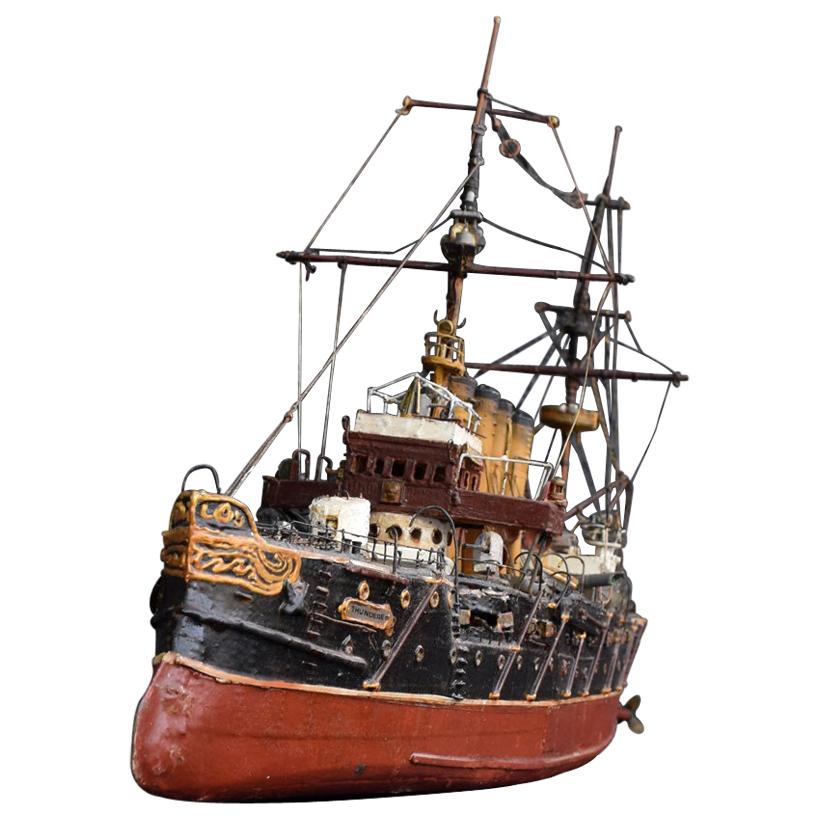 Early 20th Century English Folk Art Scratch Built Ship Model Thunder