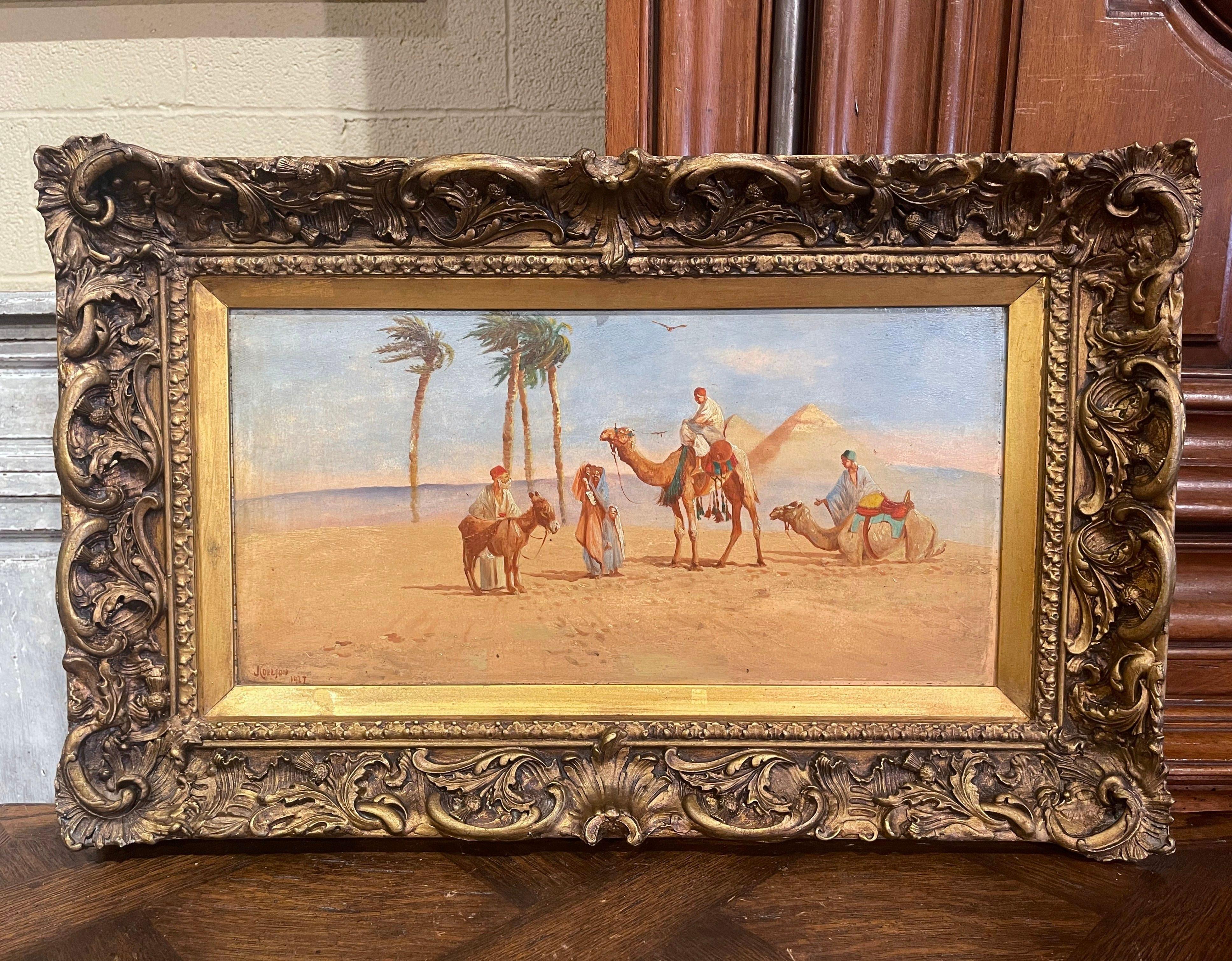 Gilt Early 20th Century English Framed Oil on Board Painting Signed J. Coulson 1927 For Sale