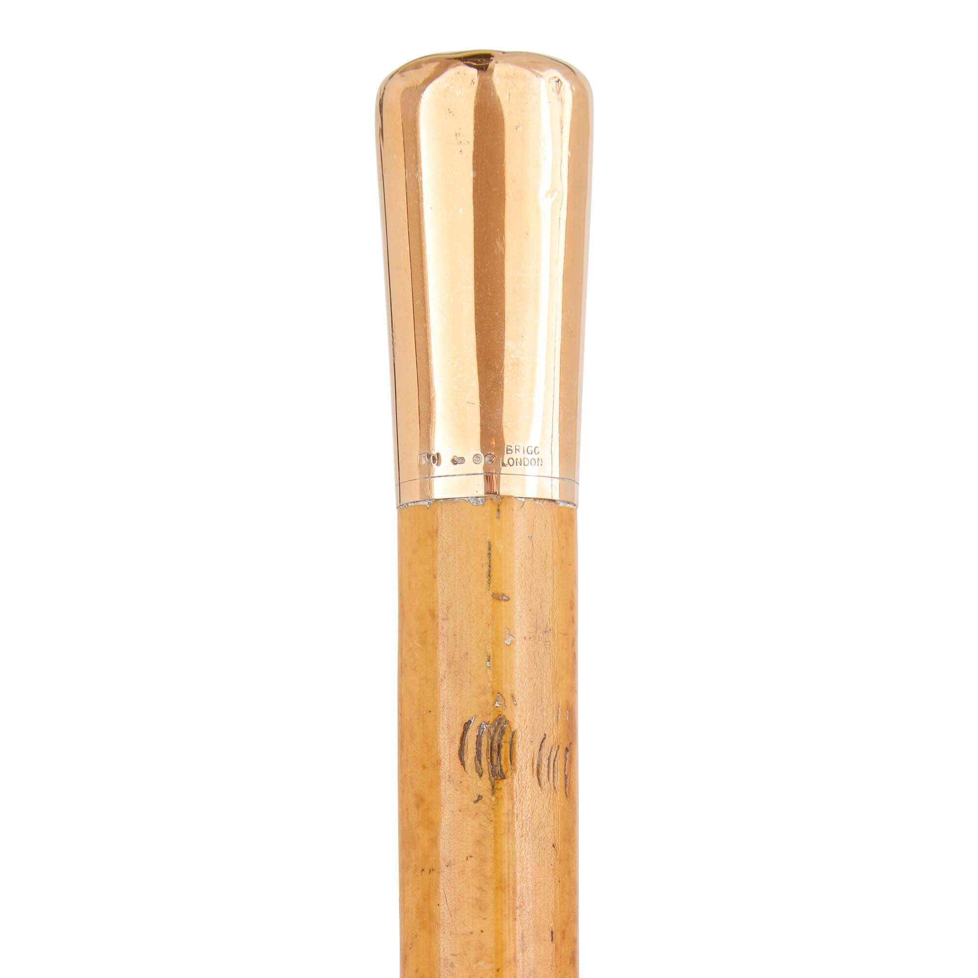 Edwardian Early 20th Century English Gold Mounted Cane by Thomas Brigg & Sons For Sale