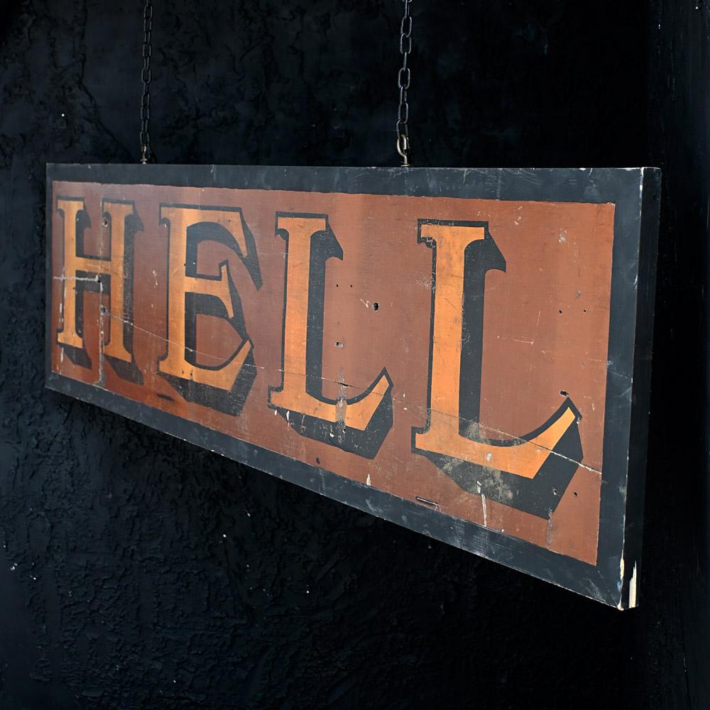 British Early 20th century English Hand Painted “HELL” Sign For Sale