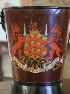 Early 20th Century English Hand-Painted Iron Coal Bucket with Coat of Arms