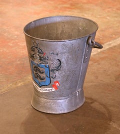 Early 20th Century English Hand-Painted Iron Fire or Coal Bucket with Crest