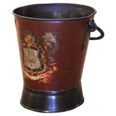 Early 20th Century English Hand-Painted Iron Fire or Coal Bucket with Crest