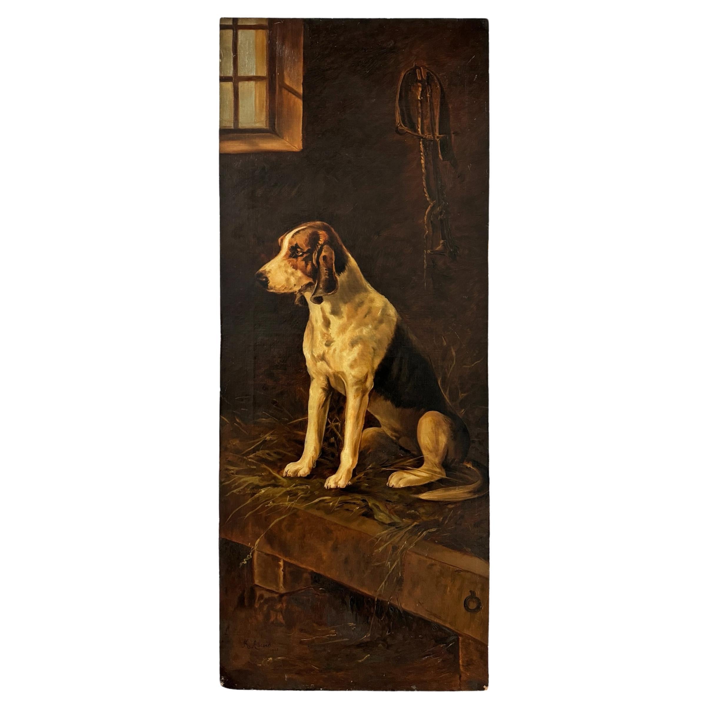 Tableau du début du 20e siècle représentant un chien de chasse anglais en vente
