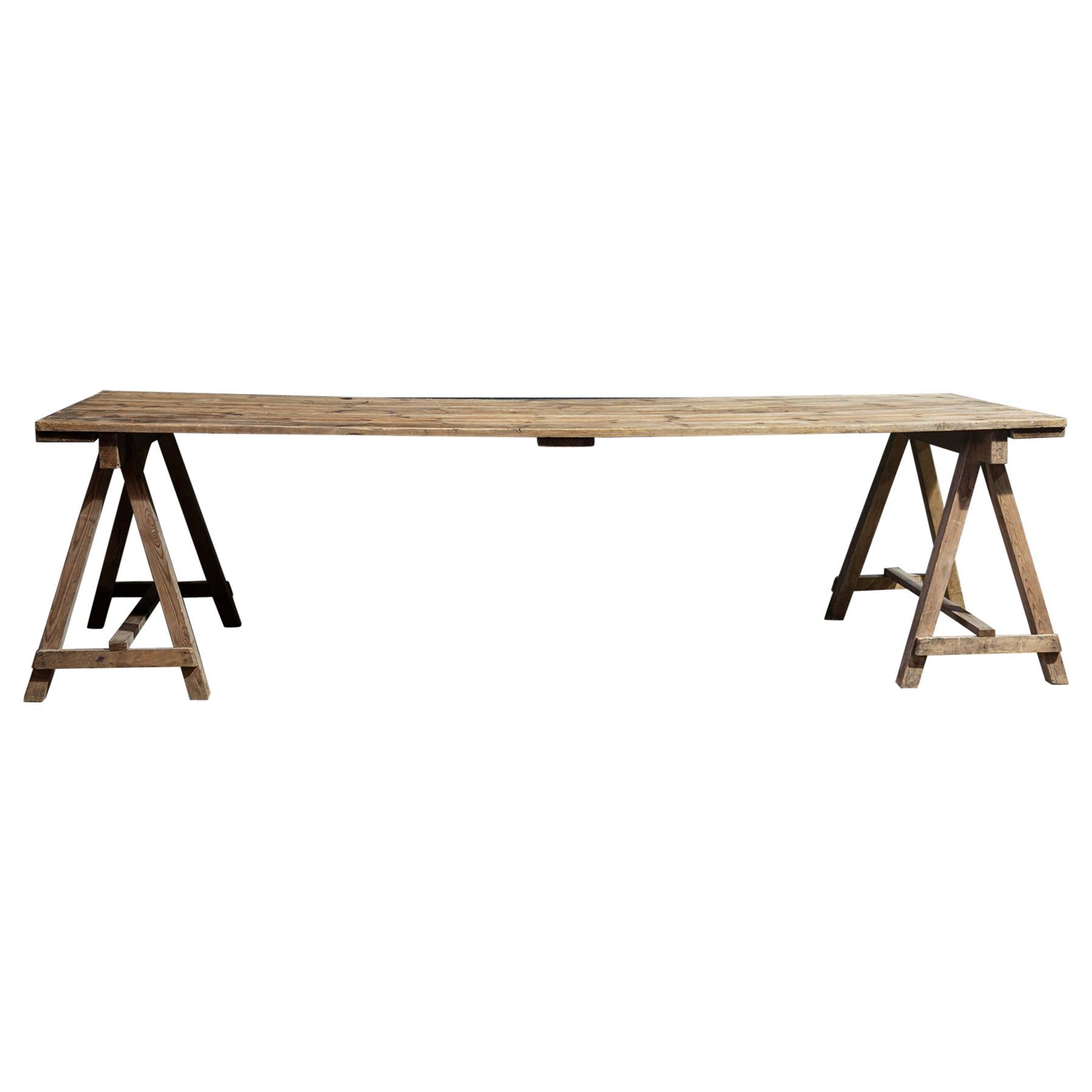 Early 20th Century English Large Pine Trestle Table