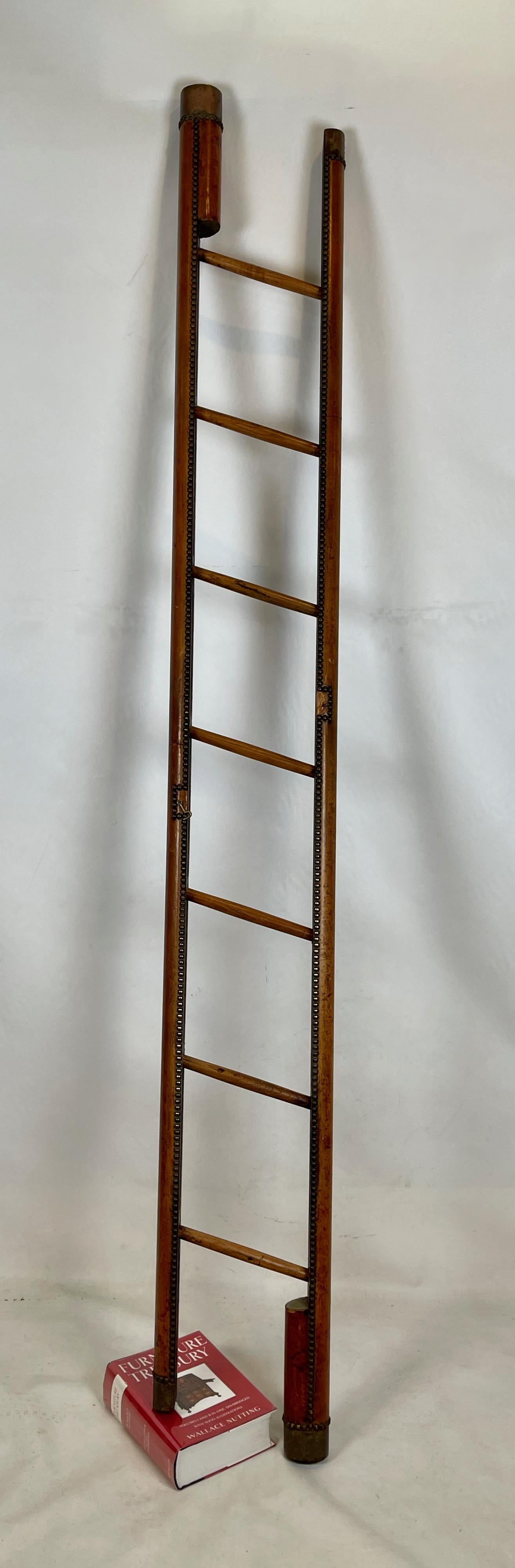 Early 20th Century English Leather Clad Folding Pole Ladder 5