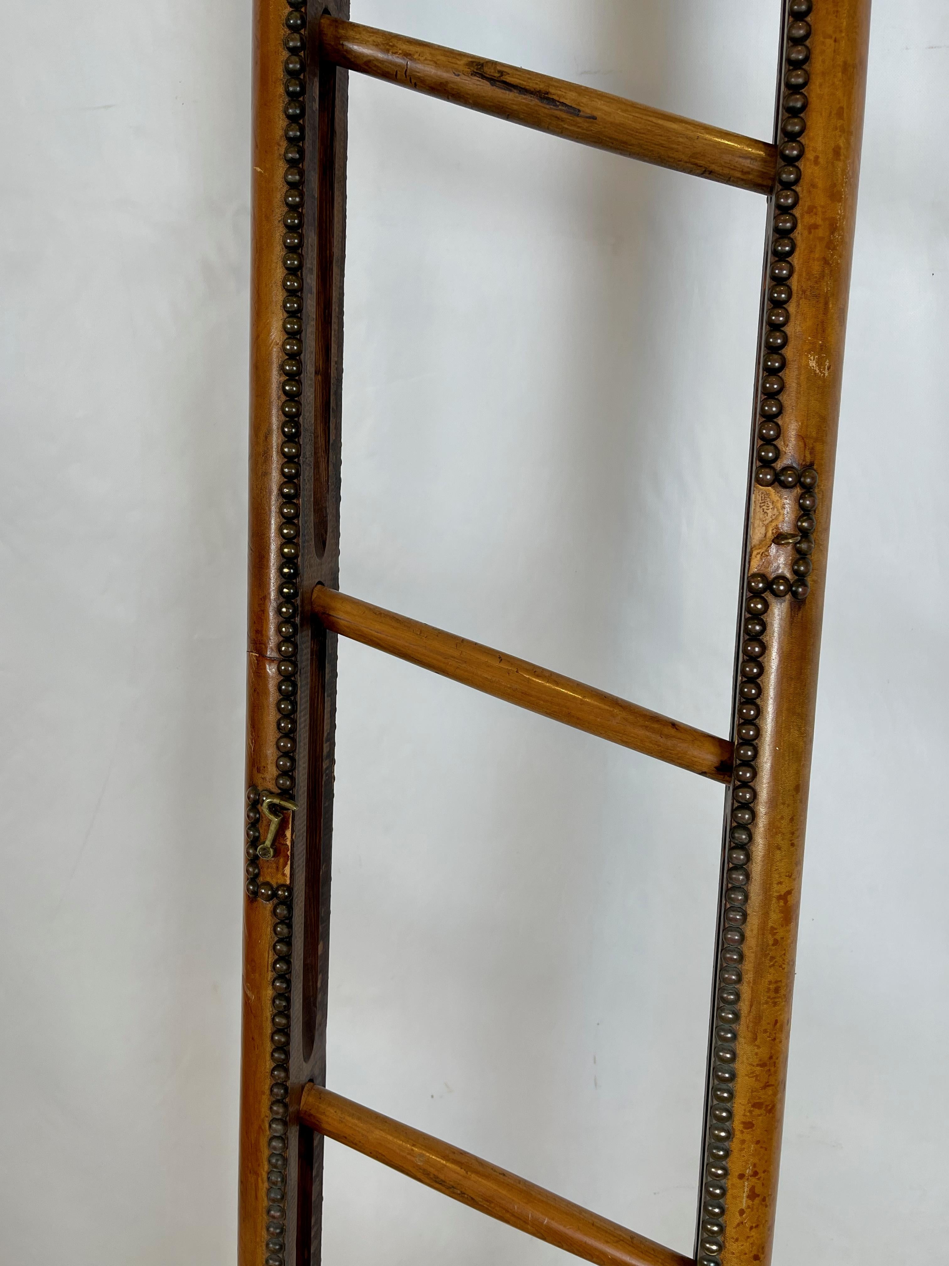 Early 20th Century English Leather Clad Folding Pole Ladder 6